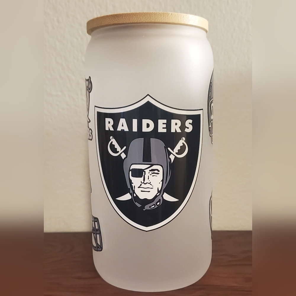 🪻3/$25 Las Vegas Raiders Frosted Glass tumbler lid reusable straw 16 oz